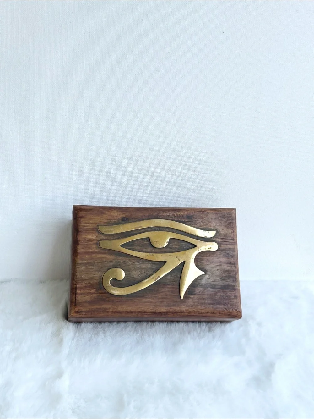 Eye of Horus Wooden Trinket Box Egyptian Jewelry Storage Box 4”x 6”